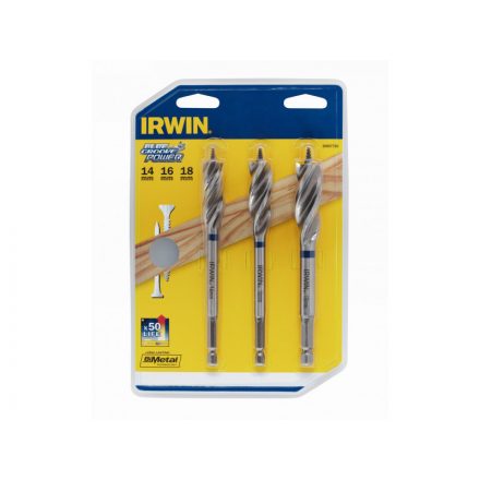 IRWIN Set burghie lemn 3 piese Suport de burghie 230 mm Blue Groove Power (14-16-18 mm)