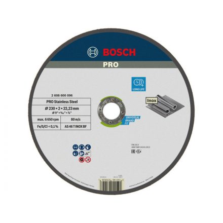 BOSCH PRO Vágókorong inox 230 x 2,0 x 22,2 mm AS 46 T INOX BF (oSa)