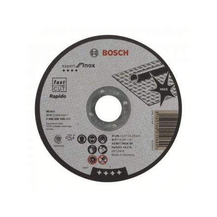 BOSCH Disc de tăiere pentru metal 125 x 1,0 x 22,2 mm drept Expert for Inox - Rapido