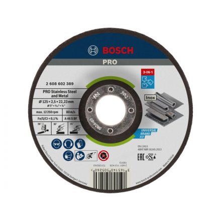 BOSCH PRO Vágókorong inox/fémre 125 x 2,5 x 22,2 mm 3 in 1 A 46 S BF (oSa)