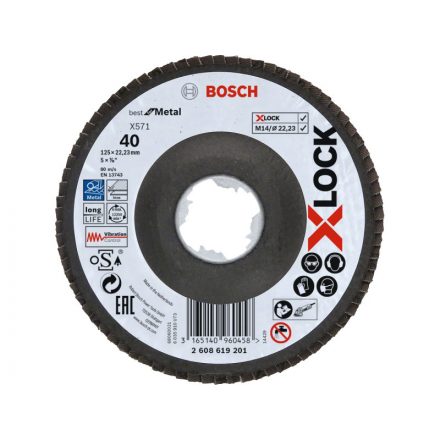 Disc abraziv cu clapete BOSCH conic 125 x 22,2 / P40 X571 X-LOCK