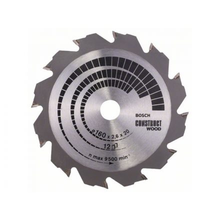 Pânză de ferăstrău BOSCH pentru lemn 160 x 20/16 x 2,6 mm / 12T Construct Wood