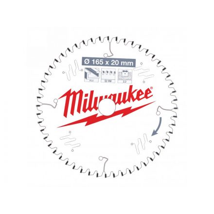 Pânză de ferăstrău MILWAUKEE pentru aluminiu 165 x 20 x 2,2 mm / 52T TF NEG