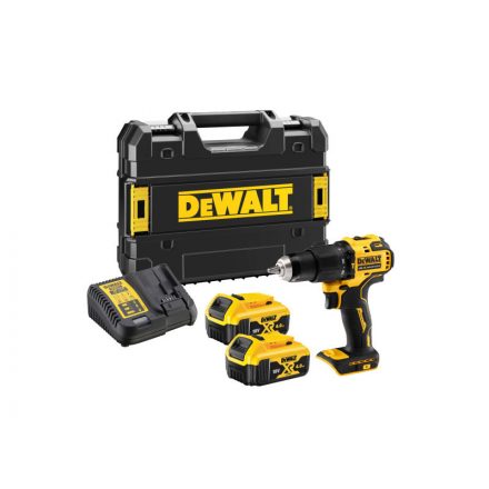 DEWALT Mașină de găurit cu percuție cu acumulator 18 V fără perie de cărbune (2 x baterie de 4,0 Ah + încărcător + TSTAK) DCD709M2T