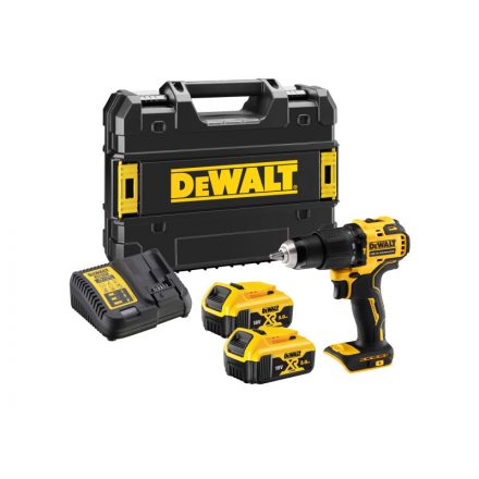 DEWALT Mașină de găurit cu percuție cu acumulator 18 V fără perie de cărbune (2 x baterie de 5,0 Ah + încărcător + TSTAK) DCD709P2T