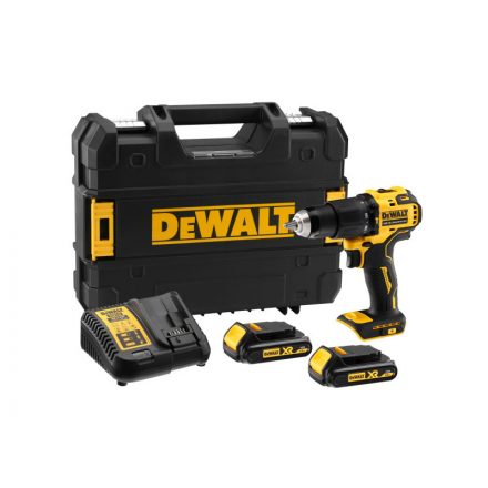 DEWALT Mașină de găurit cu percuție cu acumulator 18 V fără perie de cărbune (2 x 1,5 Ah baterie + încărcător + TSTAK) DCD709S2T