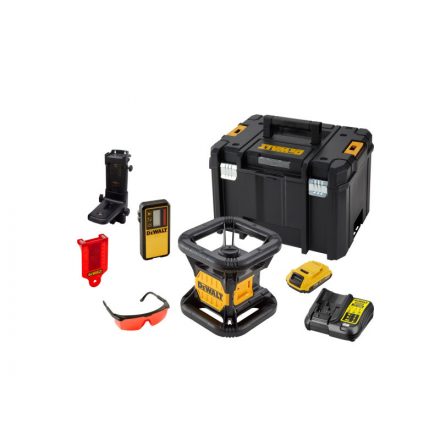 DEWALT Laser rotativ cu auto-aliniere fără fir 18 V (roșu) (1 x baterie de 2,0 Ah + încărcător + TSTAK) DCE074D1R