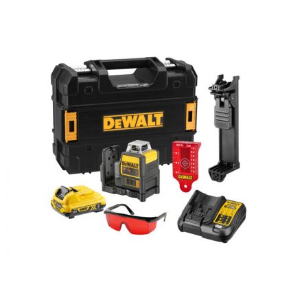 DEWALT Laser cu linie încrucișată fără fir 18 V (roșu) (1 x baterie de 2,0 Ah + încărcător) DCE0811D1R