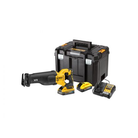 DEWALT Akkus szablyafűrész 18 V (2 x 5,0 Ah PowerStack akku + töltő) TSTAK kofferben