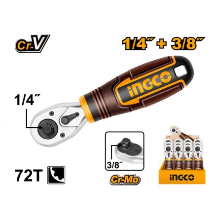 INGCO Mini racsnis hajtószár 1/4"-3/8" 140 mm CrV CrMo