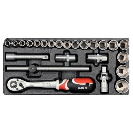 YATO Set chei tubulare 24 bucăți 1/2" 10-32 mm CrV (inserție sertar)